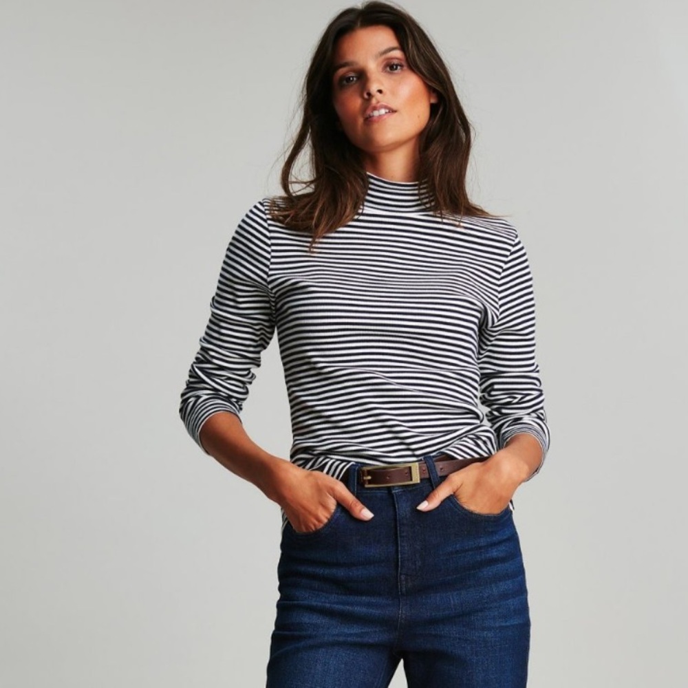Joules Clarissa Stripe Navy White Roll Neck Top